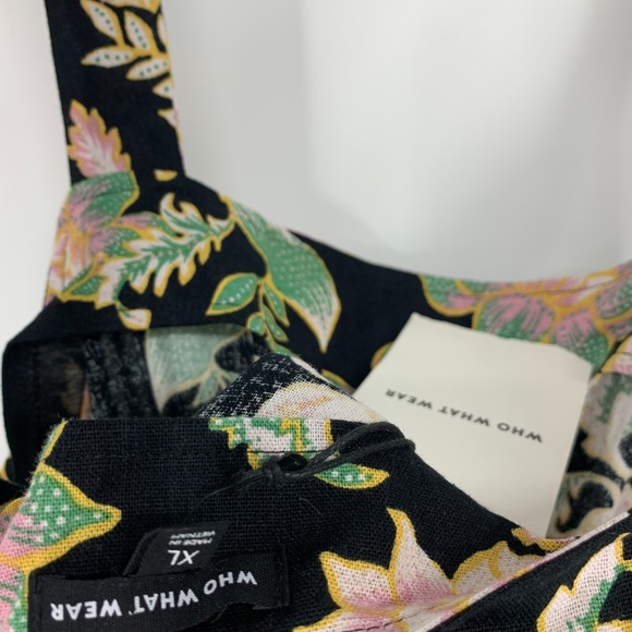 Who What Wear Dress Womens Size XL Linen Blend Black Floral Print Belted Midi - Picture 12 of 12